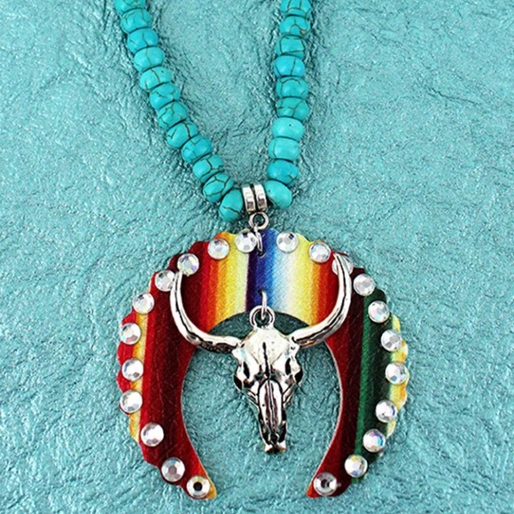 🌻 BOHO SERAPE CRESCENT STEER SKULL NECKLACES 🌻 - Picture 2 of 2